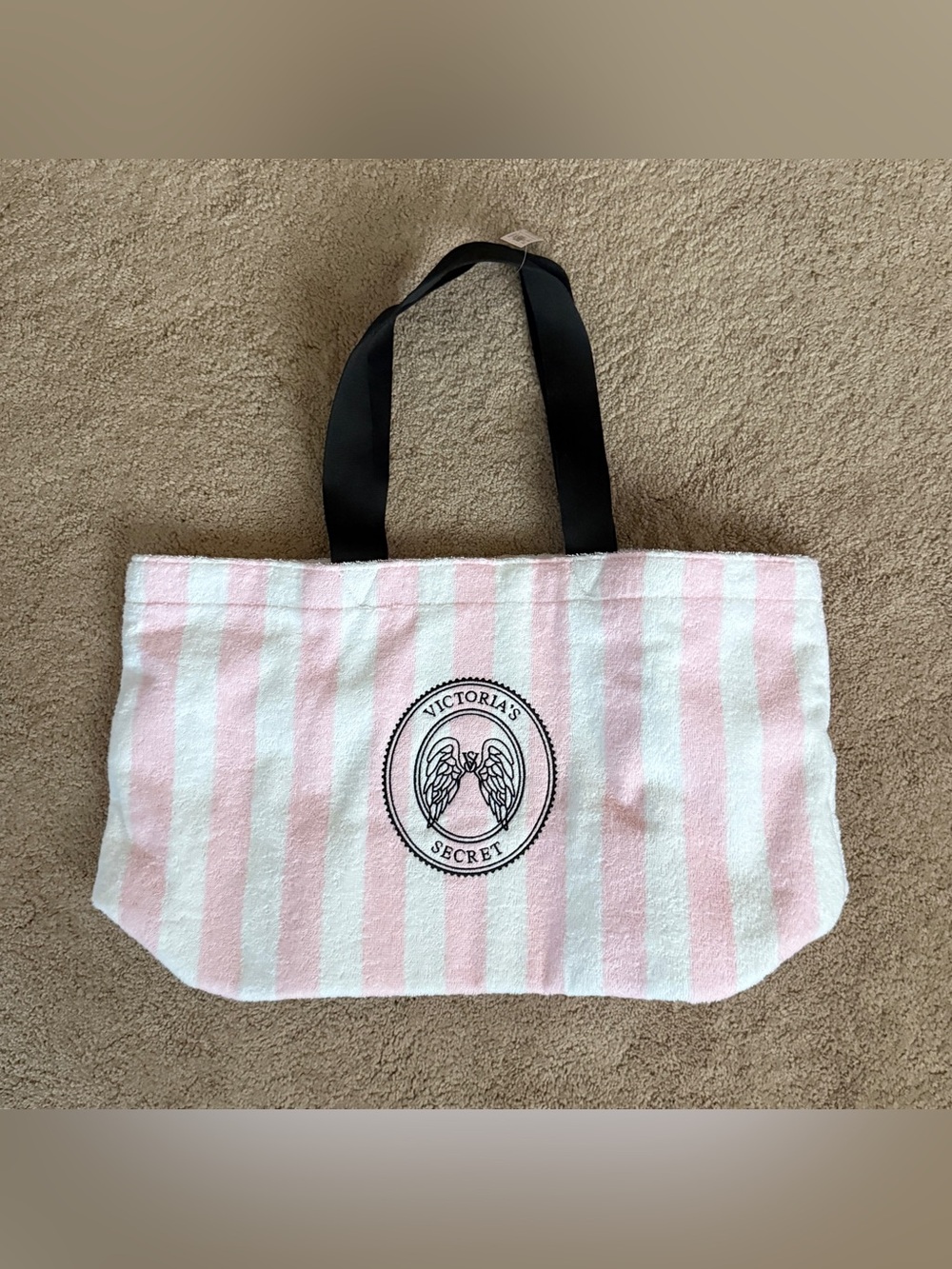 Victoria’s Secret Baby Pink and White Striped Beach Tote Bag